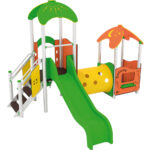 Torretta con scivolo per arredo parchi giochi. Due torri. Struttura facilmente accessibile.