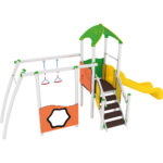 Torretta con scivolo per arredo parchi giochi. Con palestra. Struttura facilmente accessibile.