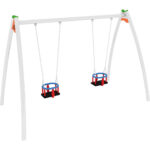 Altalena in acciaio con doppio sedile a culla.