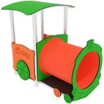 Casetta per arredo parchi giochi a forma di locomotiva. Gioco inclusivo.