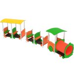 Casetta per arredo parchi giochi a forma di vagone del treno. Con tetto. Multivagone. Gioco inclusivo.