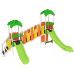 Composizione multigioco con torri per arredo parchi giochi. Due torri. Due scivoli. Struttura facilmente accessibile.