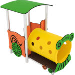 Casetta per arredo parchi giochi a forma di locomotiva. Gioco inclusivo.