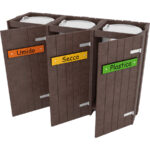 Cestone portarifiuti a 3 cesti per raccolta differenziata in plastica riciclata.