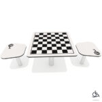 Gruppo di seduta con tavolo "a scacchiera" per arredo parchi e comunità. Inclusivo.